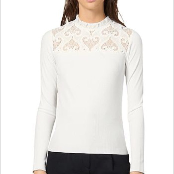 NWT Sandro Paris Alina Victorian Ribbed Top Ecru 2 - Picture 1 of 9